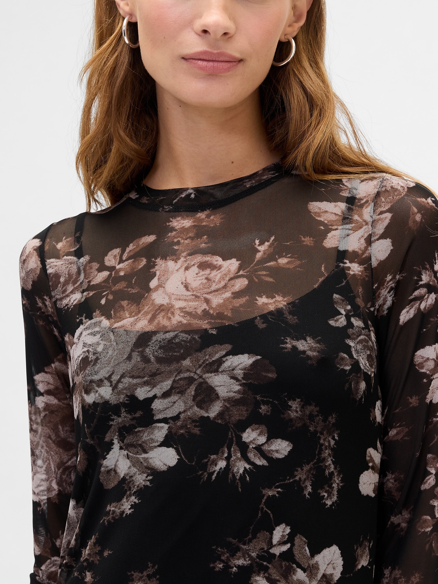 Gap Factory Print Mesh Maxi Dress In Brown