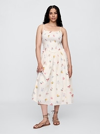 Smocked Dip-Waist Midi Dress