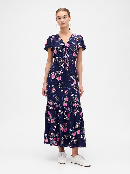 Image number 1 showing, Ruched V-Neck Maxi Dress