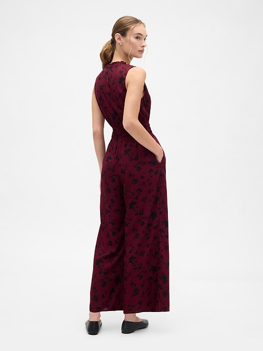 Image number 2 showing, Smocked Wide-Leg V-Neck Jumpsuit