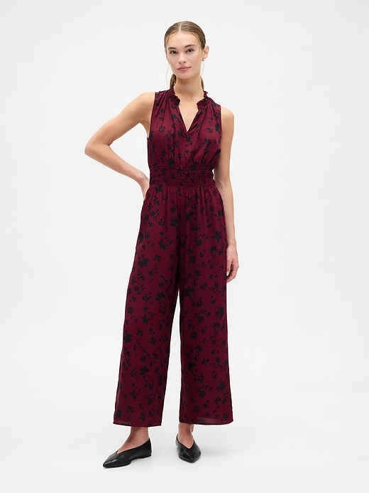 Image number 1 showing, Smocked Wide-Leg V-Neck Jumpsuit