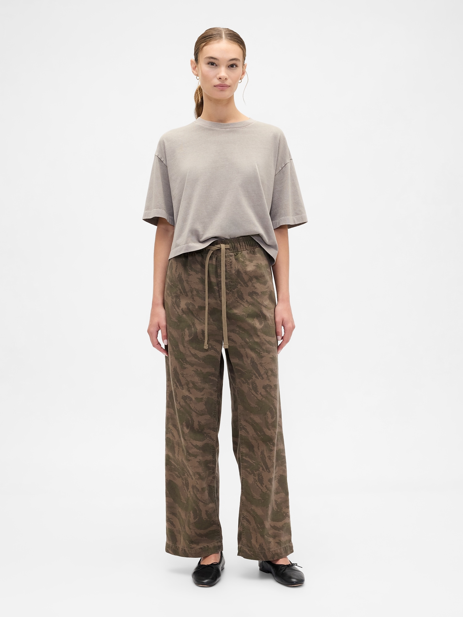 High Rise Pull-On Print Wide-Leg Jeans - Camo