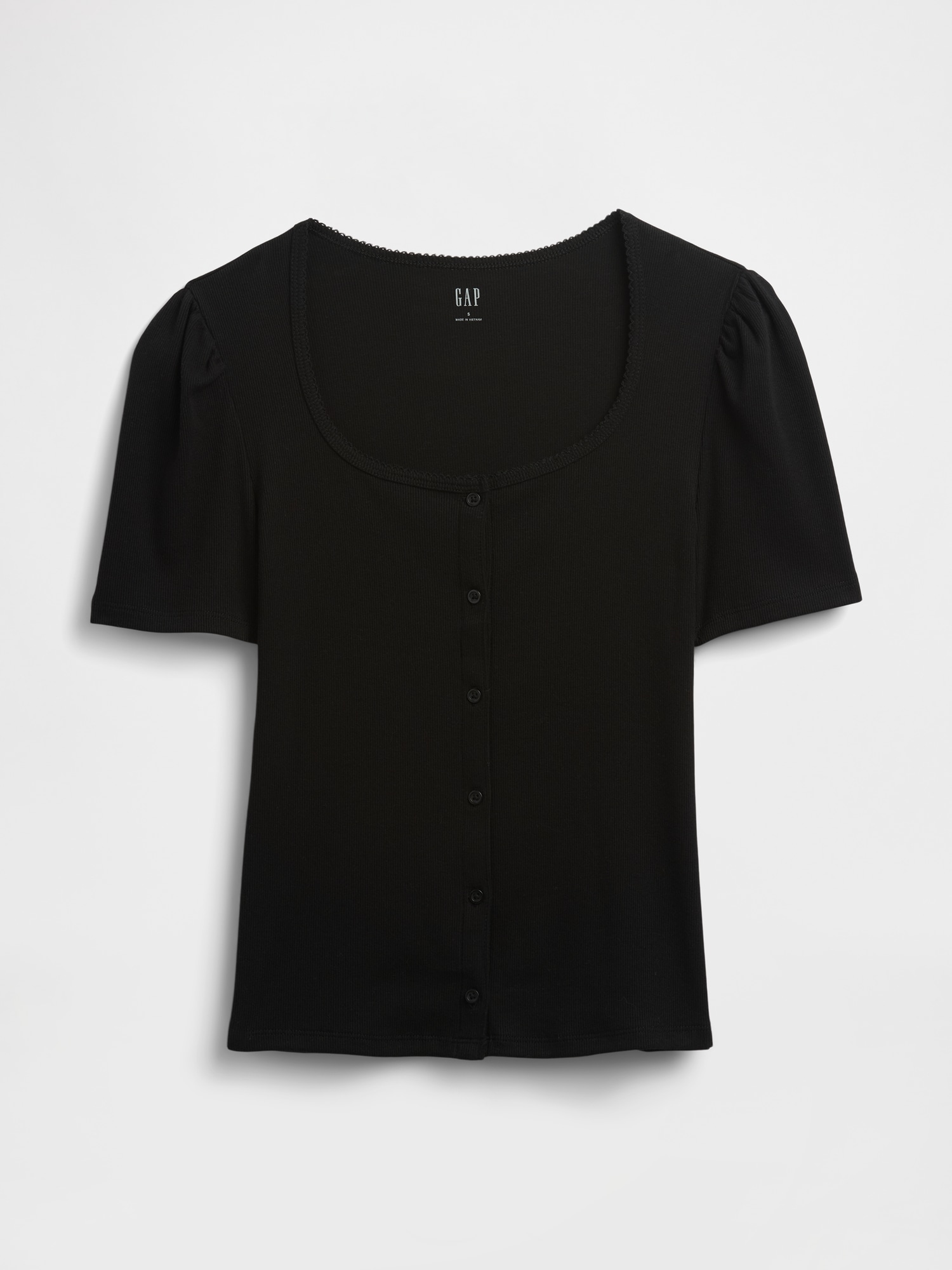 Gap Factory Ribbed Scoopneck Puff Sleeve Top In Black