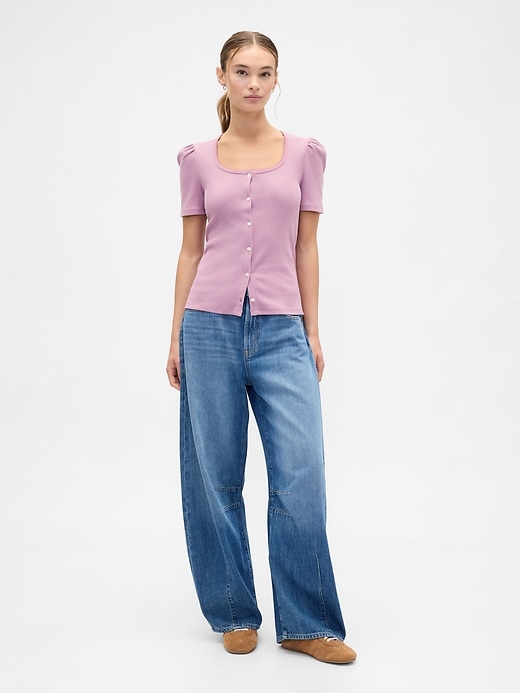 Image number 3 showing, Ribbed Scoopneck Puff Sleeve Top