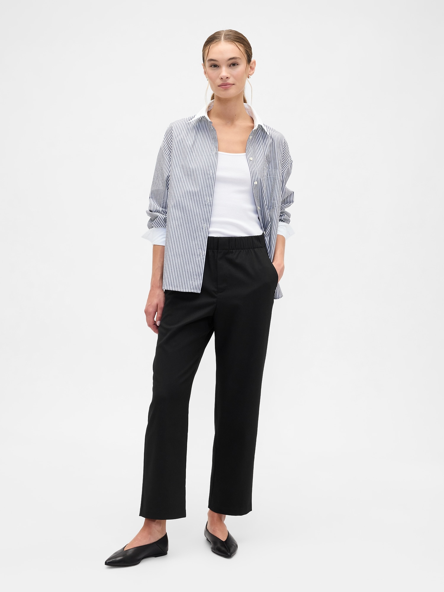 Recycled High Rise Straight-Leg Pants - Black
