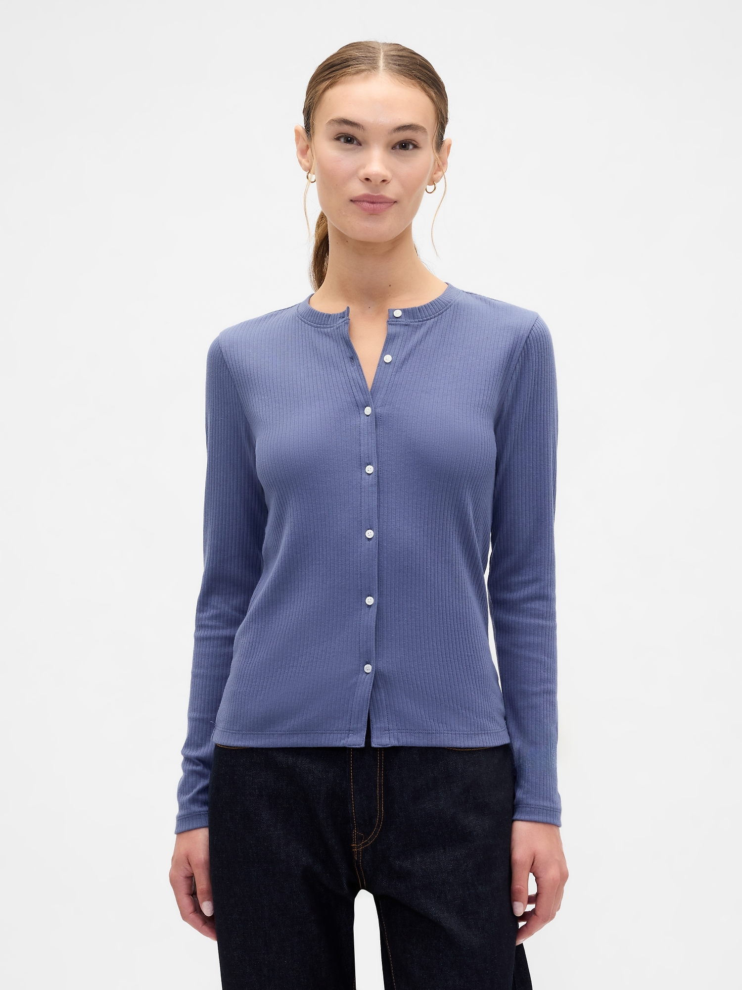 Ribbed Button-Up Top - Blue Ridge