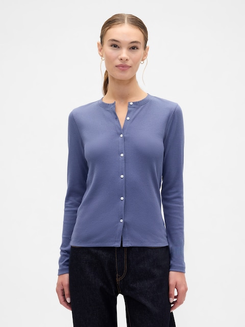 Ribbed Button-Up Top