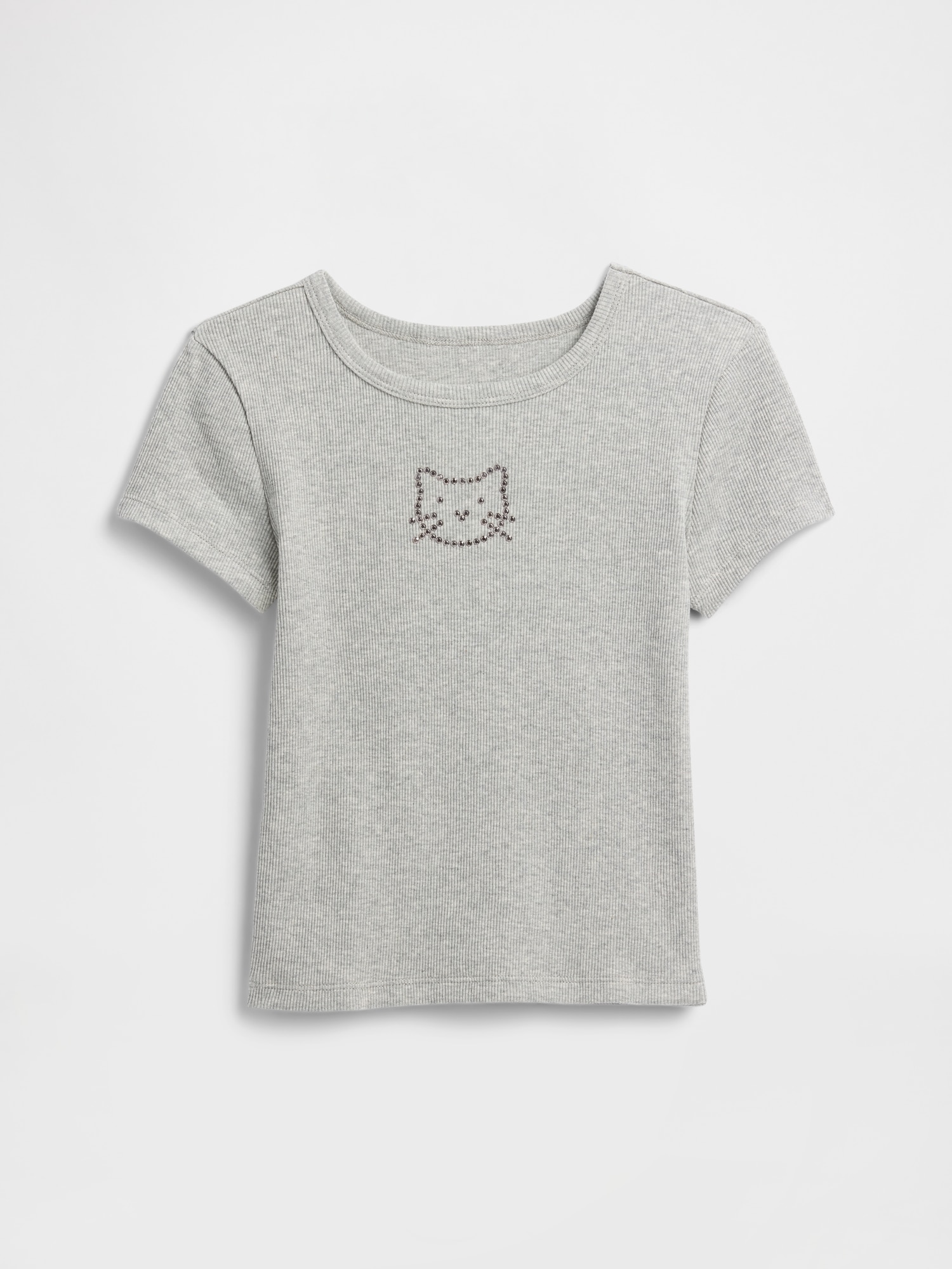 Kids Ribbed Pointelle T-Shirt - Heather Grey