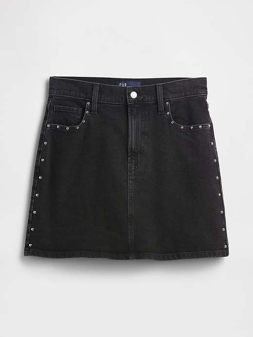 Image number 5 showing, High Rise Studded Denim Mini Skirt