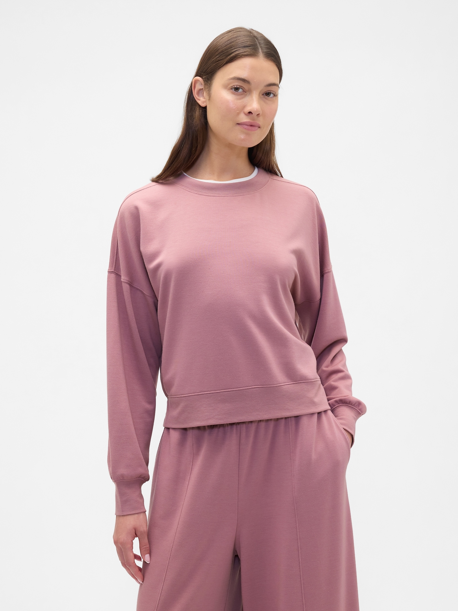 Oversized Balloon Sleeve Crewneck Sweatshirt - Purple