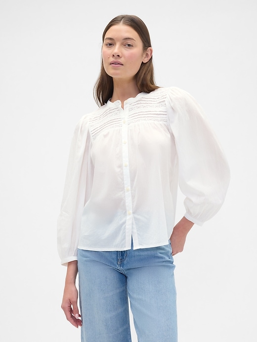 Image number 1 showing, Relaxed Puff Sleeve Lace Top