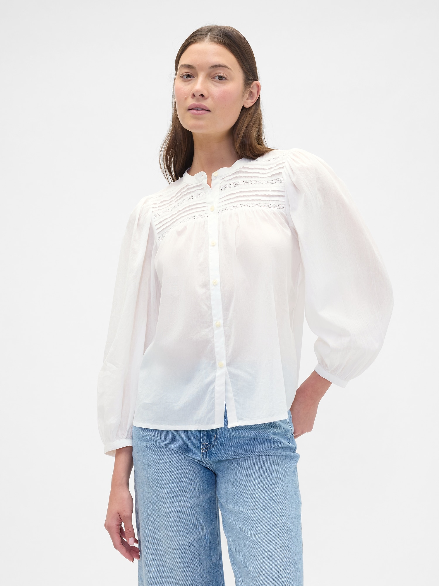 Relaxed Puff Sleeve Lace Top - New Off White