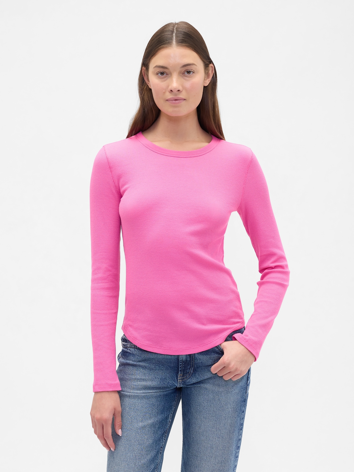 Waffle-Knit Crewneck T-Shirt - Standout Pink