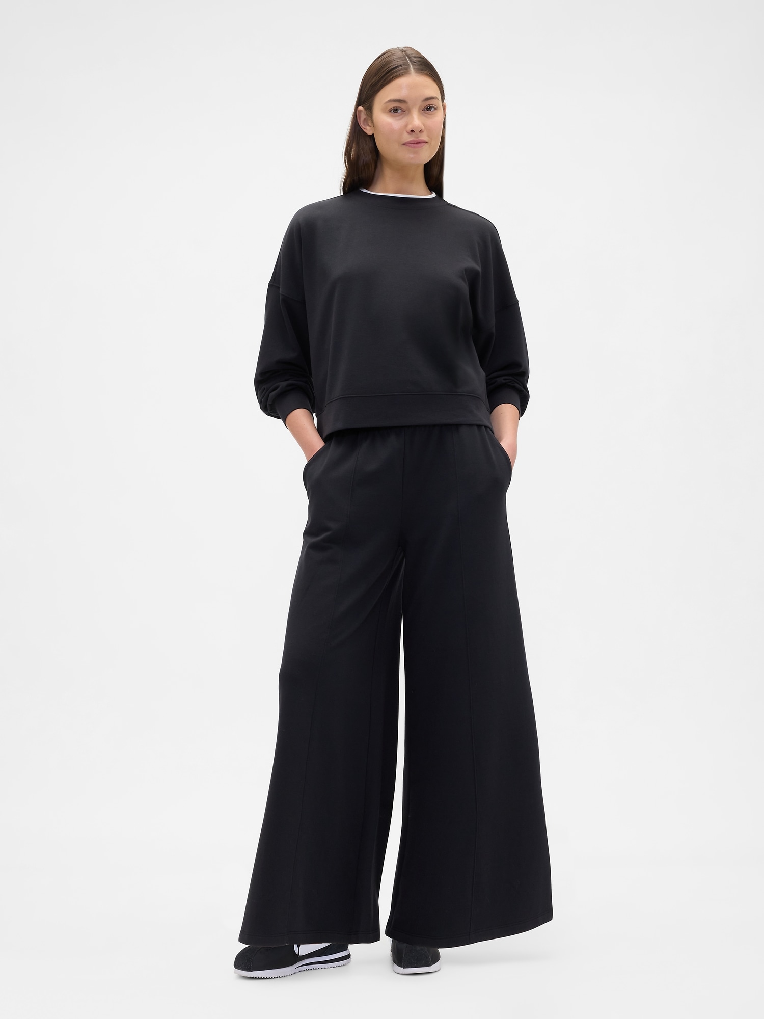 Pull-On Super-Wide Seamed Leggings - Black Moonless Night