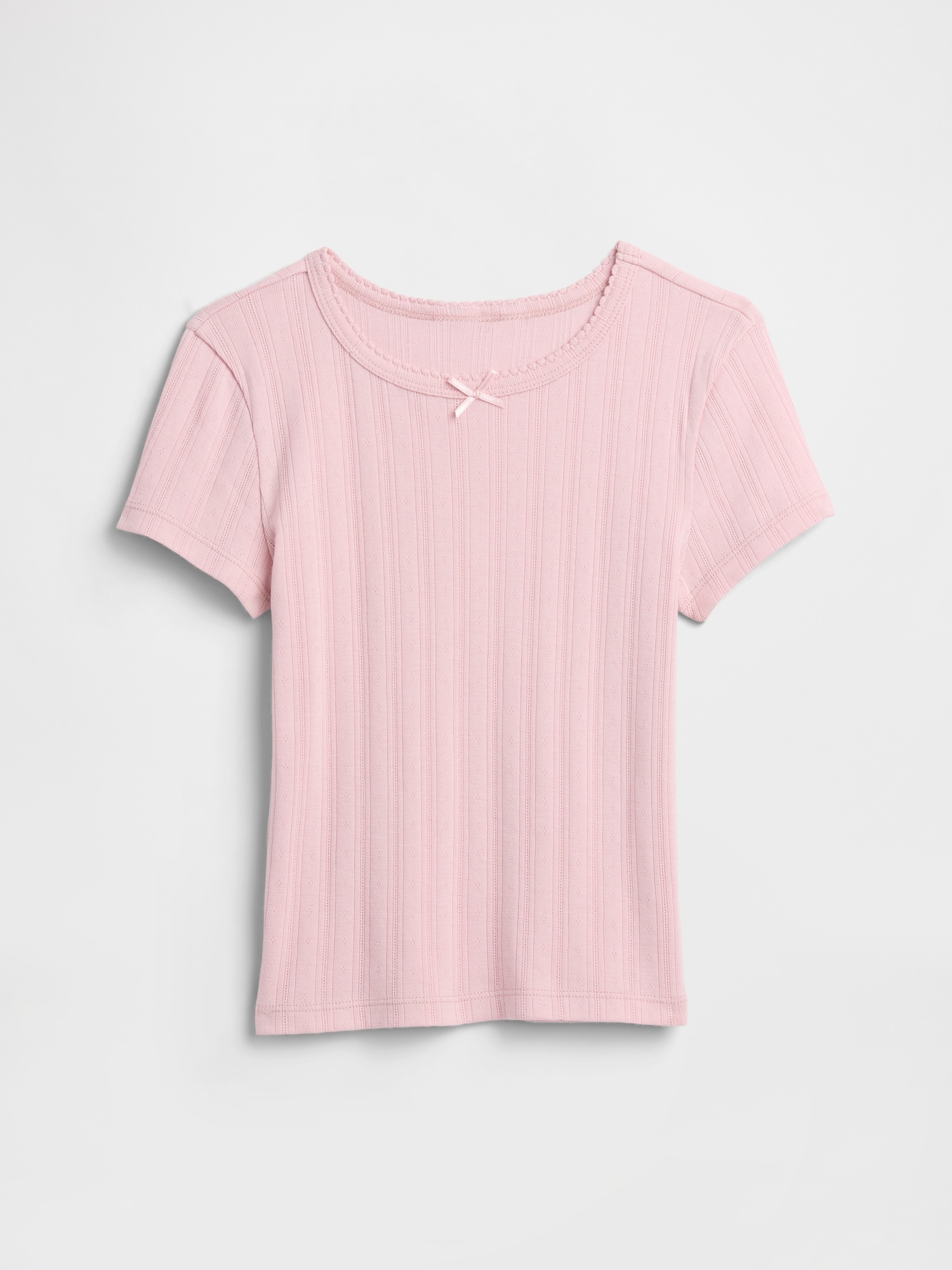 Kids Ribbed Pointelle T-Shirt - Pure Pink