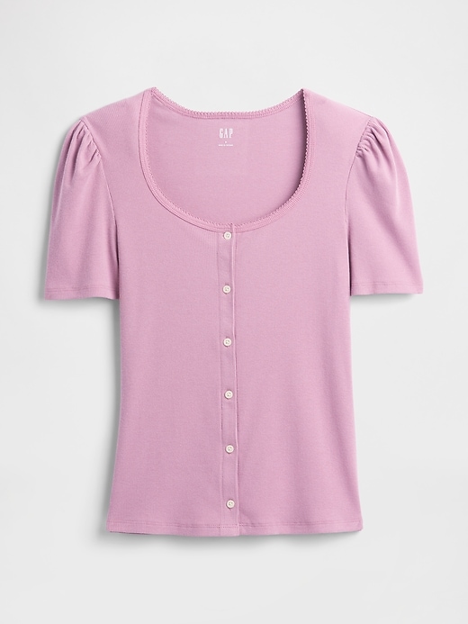 Image number 5 showing, Ribbed Scoopneck Puff Sleeve Top