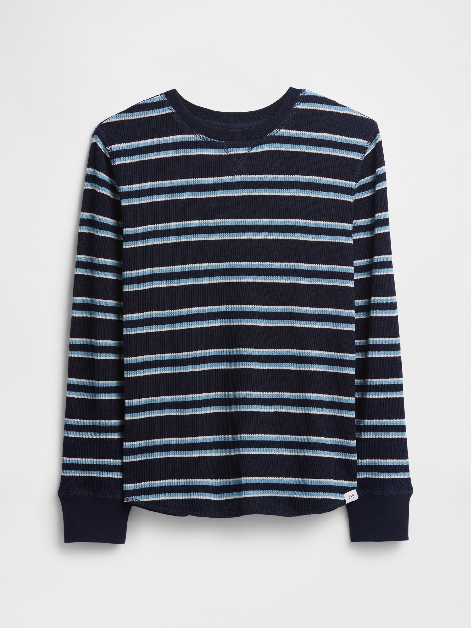 Kids Stripe Waffle-Knit T-Shirt - Navy Stripe