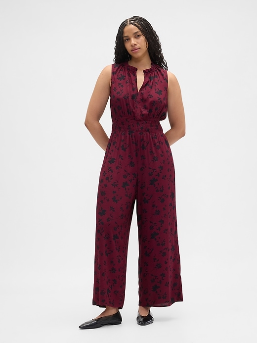 Image number 4 showing, Smocked Wide-Leg V-Neck Jumpsuit