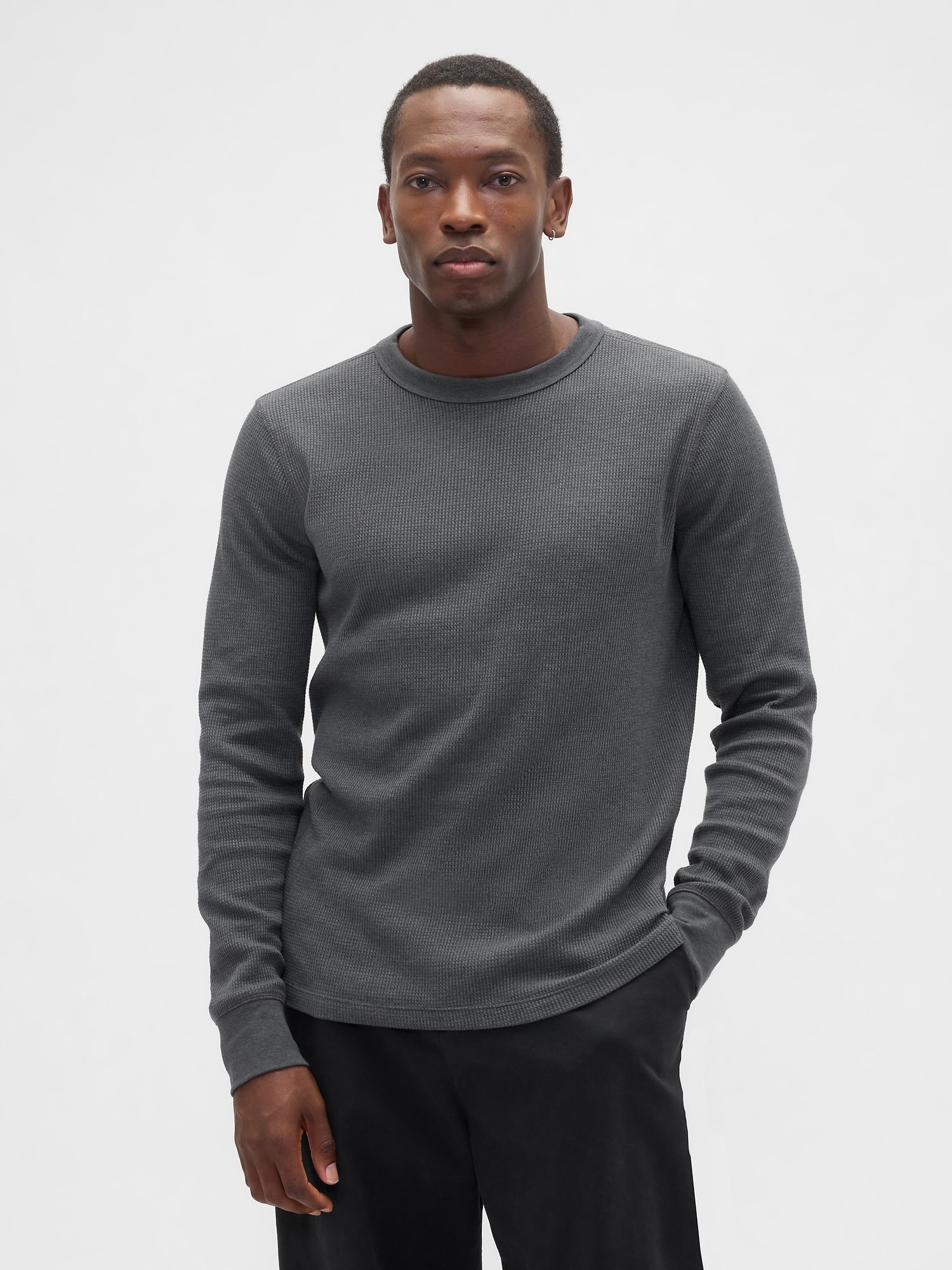 Waffle-Knit Crewneck T-Shirt - Dark Gray Heather