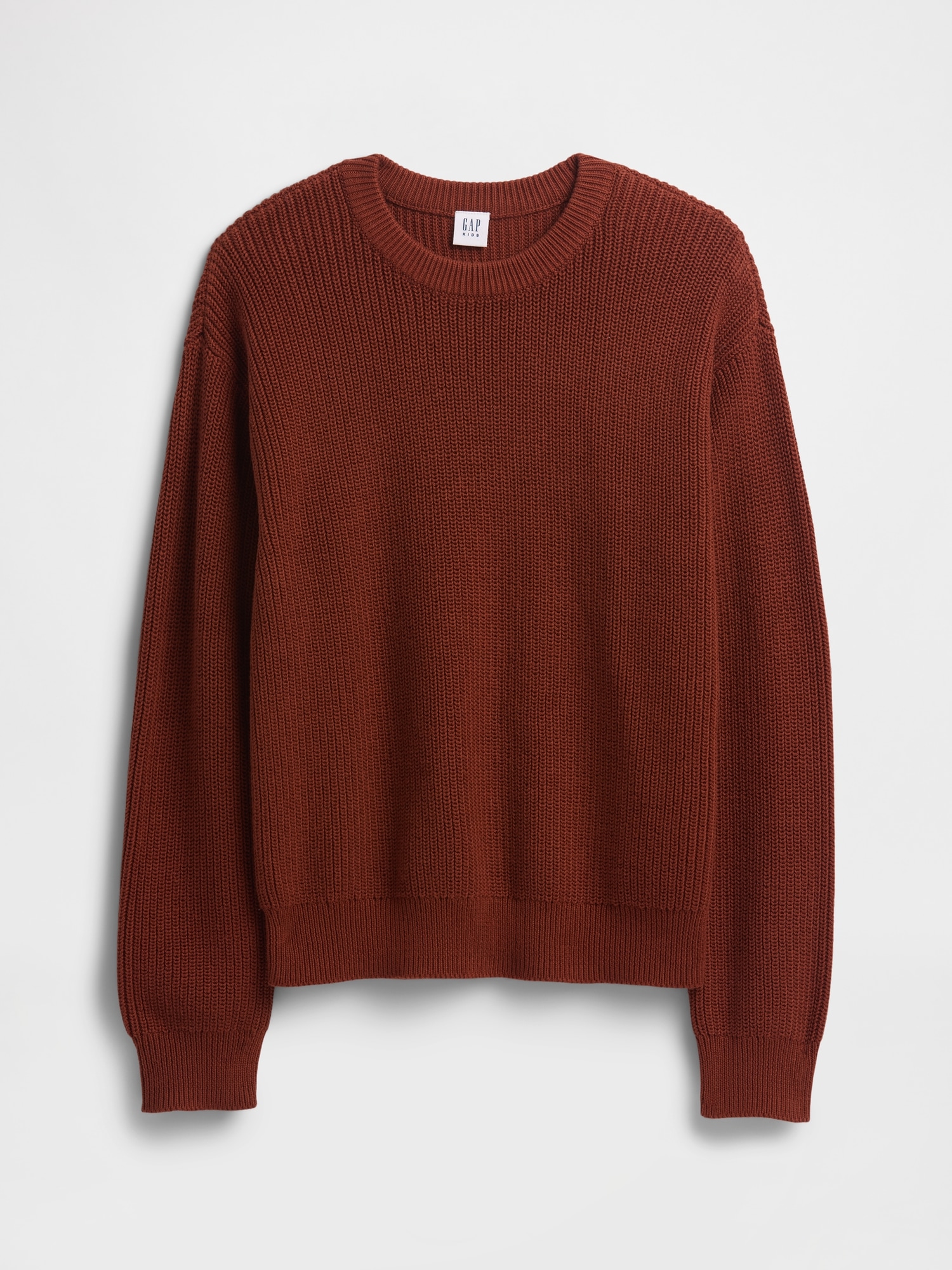 Kids Relaxed Shaker-Stitch Crewneck Sweater - Copper Beech