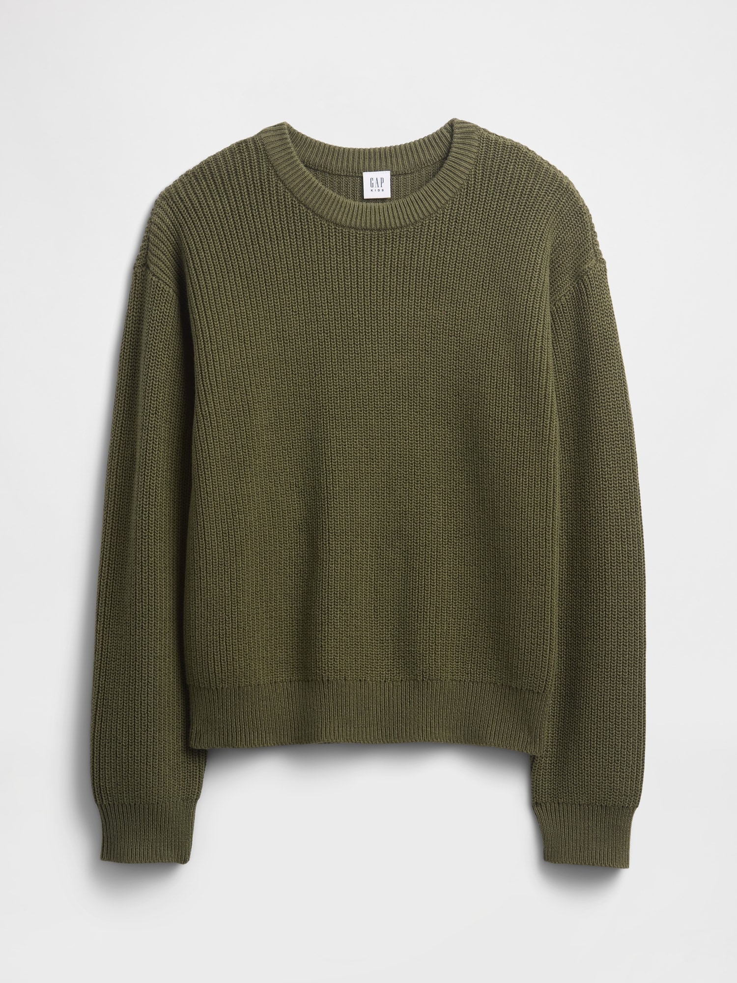Kids Relaxed Shaker-Stitch Crewneck Sweater - Army Jacket Green