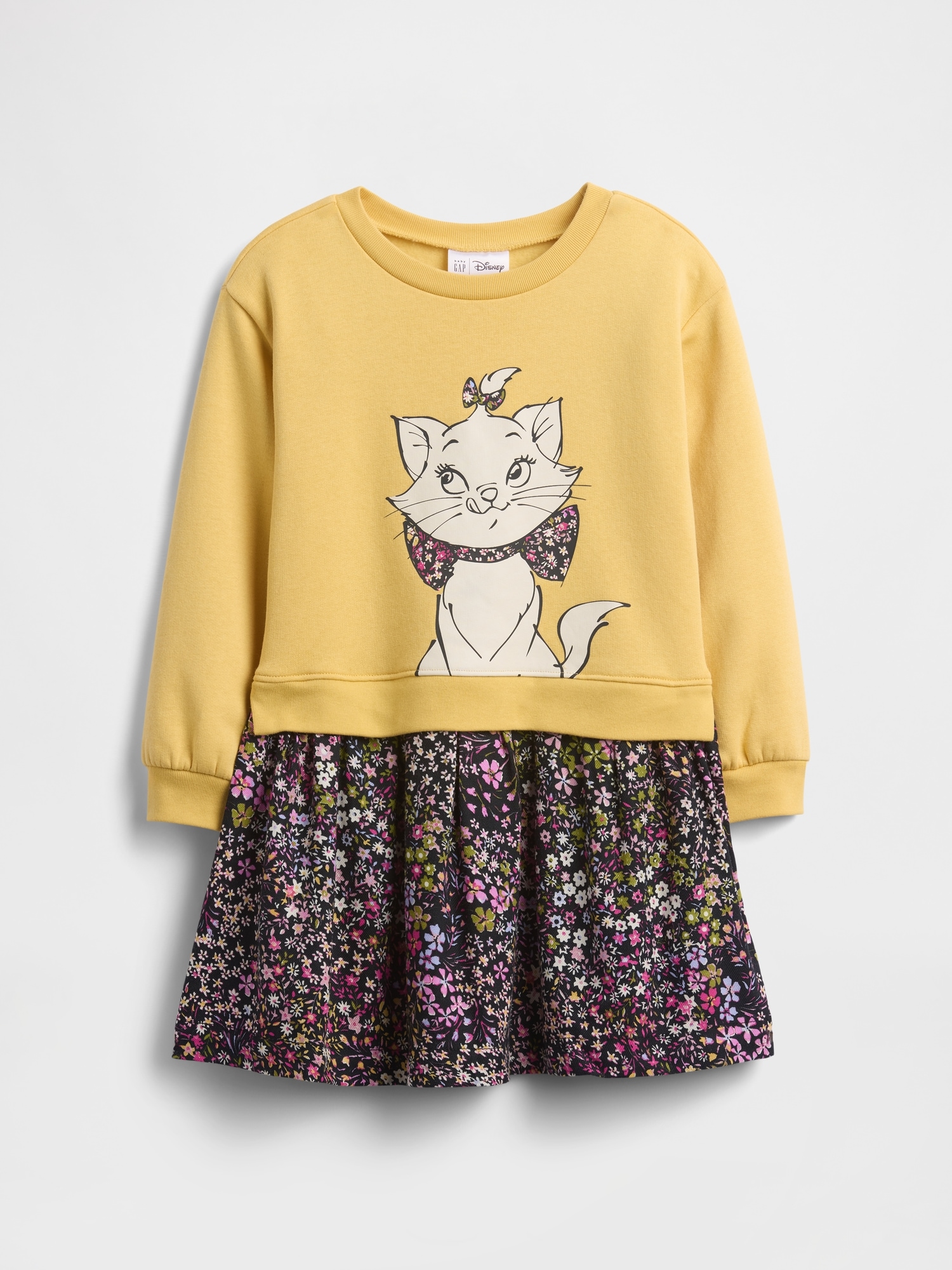 babyGap × Disney Sweatshirt Dress - French Almond Yellow Aristocats Marie Floral