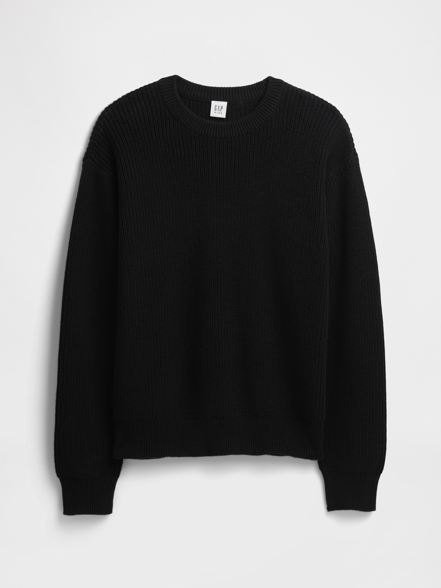 Kids Relaxed Shaker-Stitch Crewneck Sweater - Black