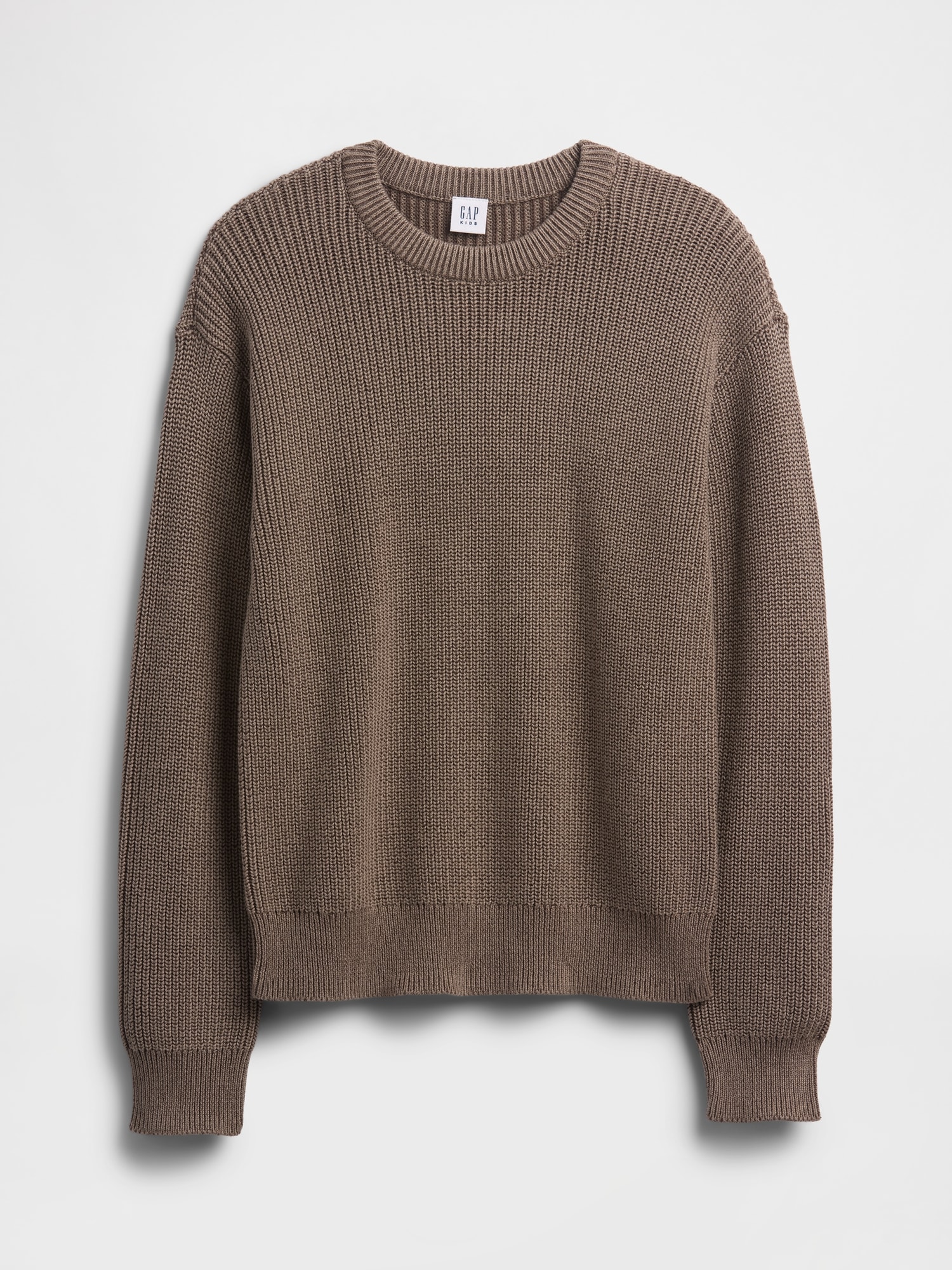Kids Relaxed Shaker-Stitch Crewneck Sweater - Medium Cool Brown