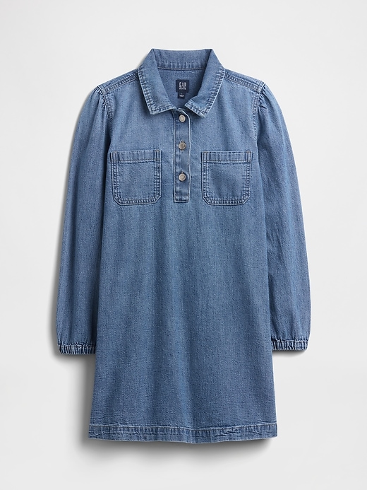 Image number 1 showing, Kids Puff Sleeve Denim Dress