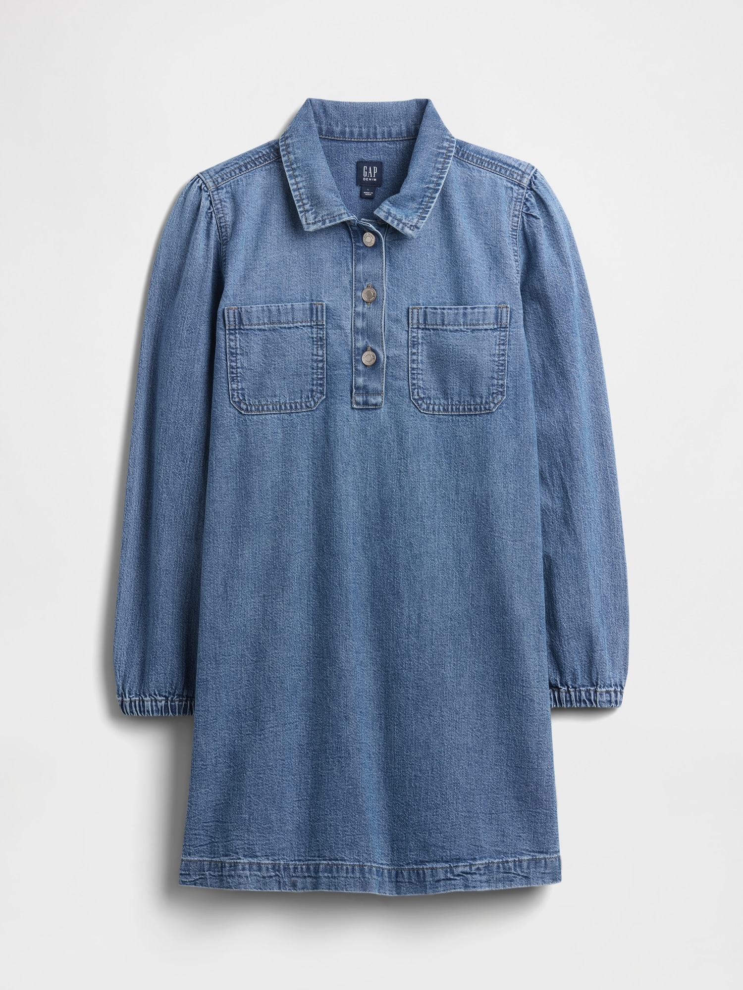 Kids Puff Sleeve Denim Dress - Medium Indigo