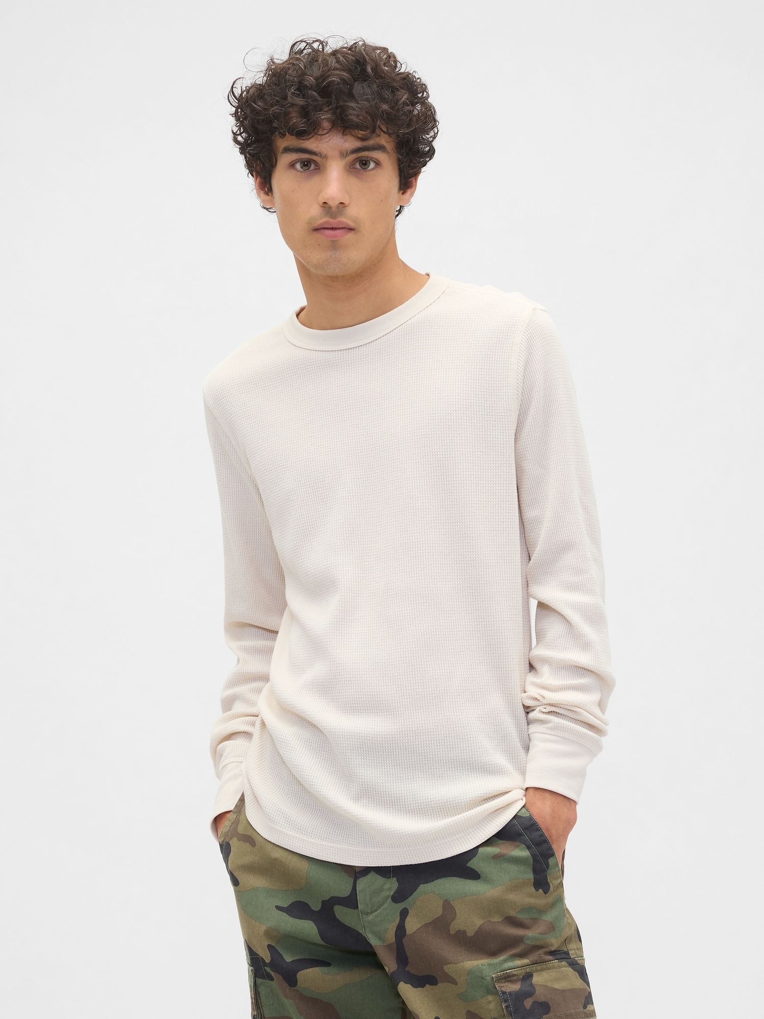 Waffle-Knit Crewneck T-Shirt