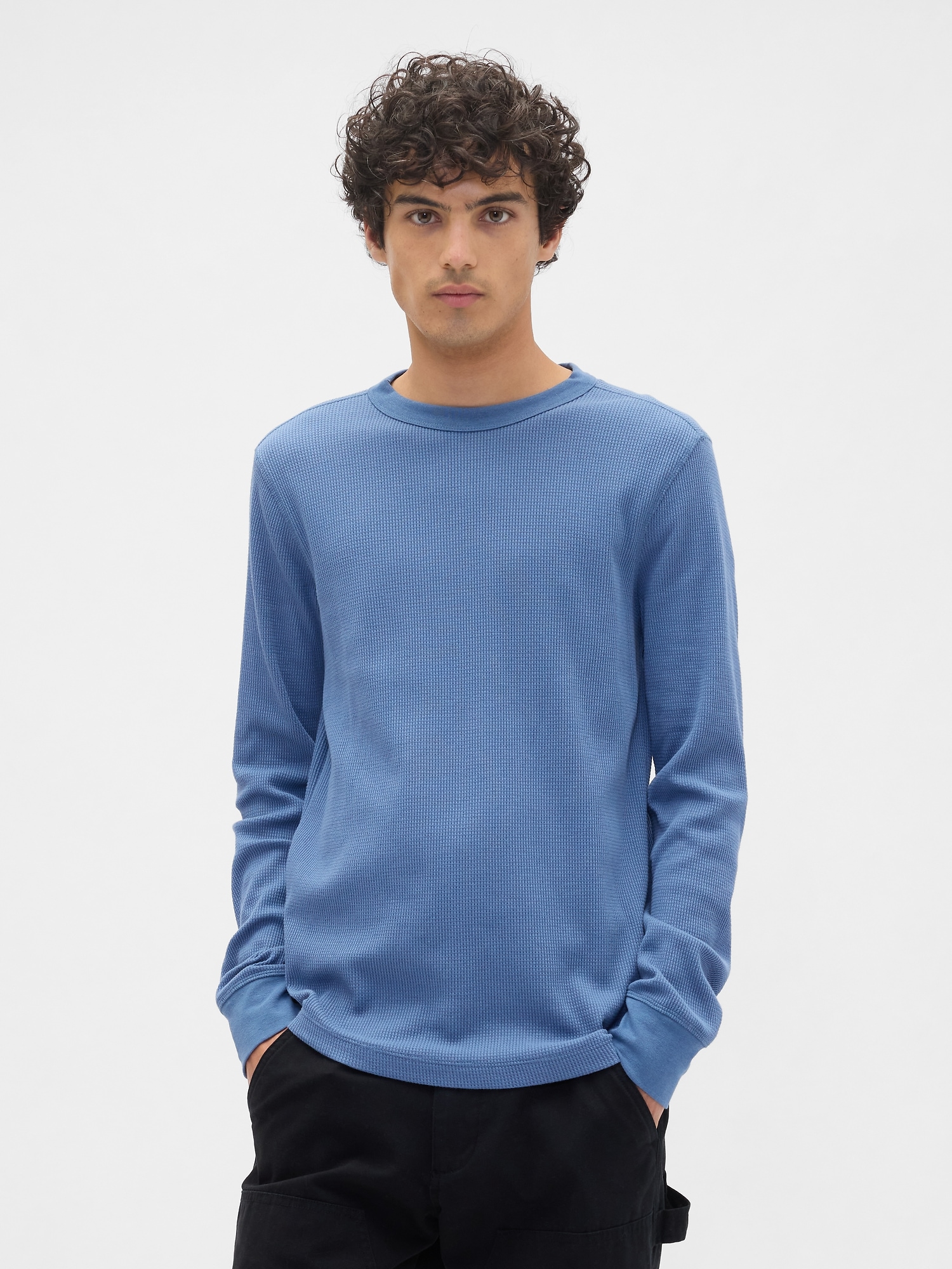 Waffle-Knit Crewneck T-Shirt - Cornflower Blue