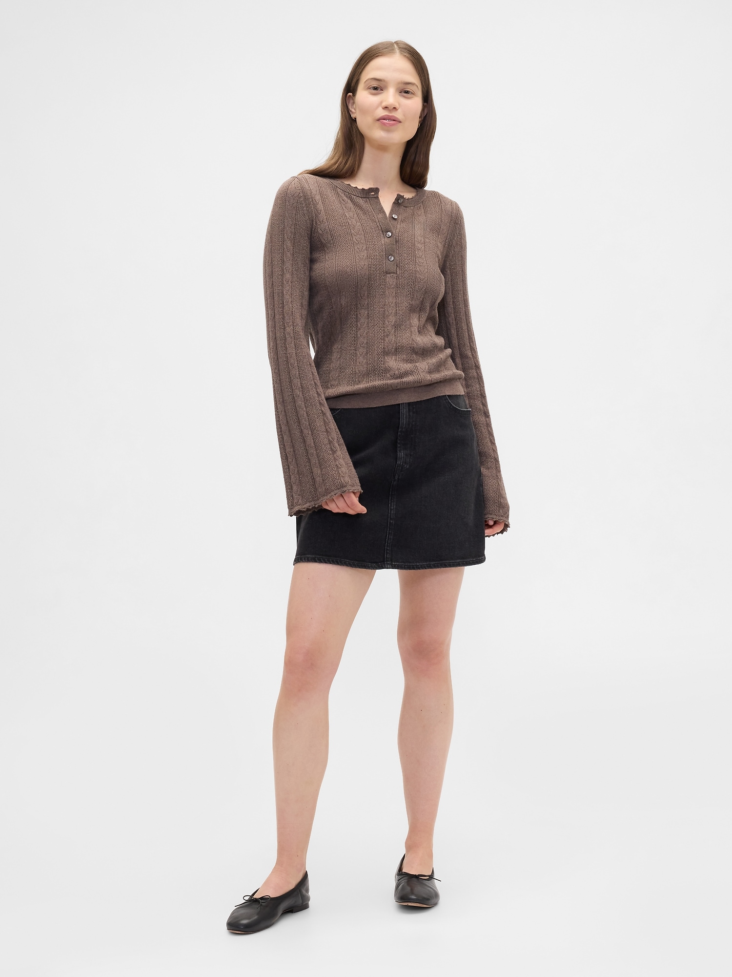 Gap Factory Pointelle Henley Top In Brown