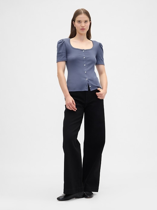 Image number 3 showing, Ribbed Scoopneck Puff Sleeve Top