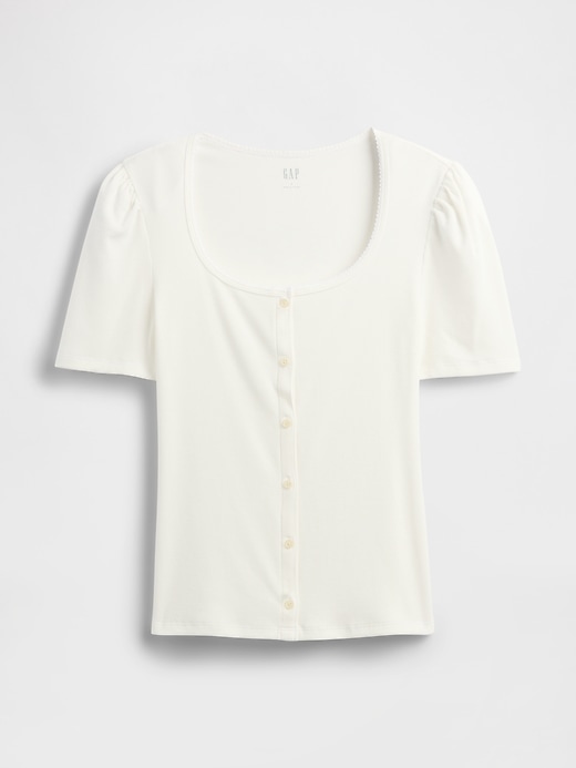 Image number 5 showing, Ribbed Scoopneck Puff Sleeve Top