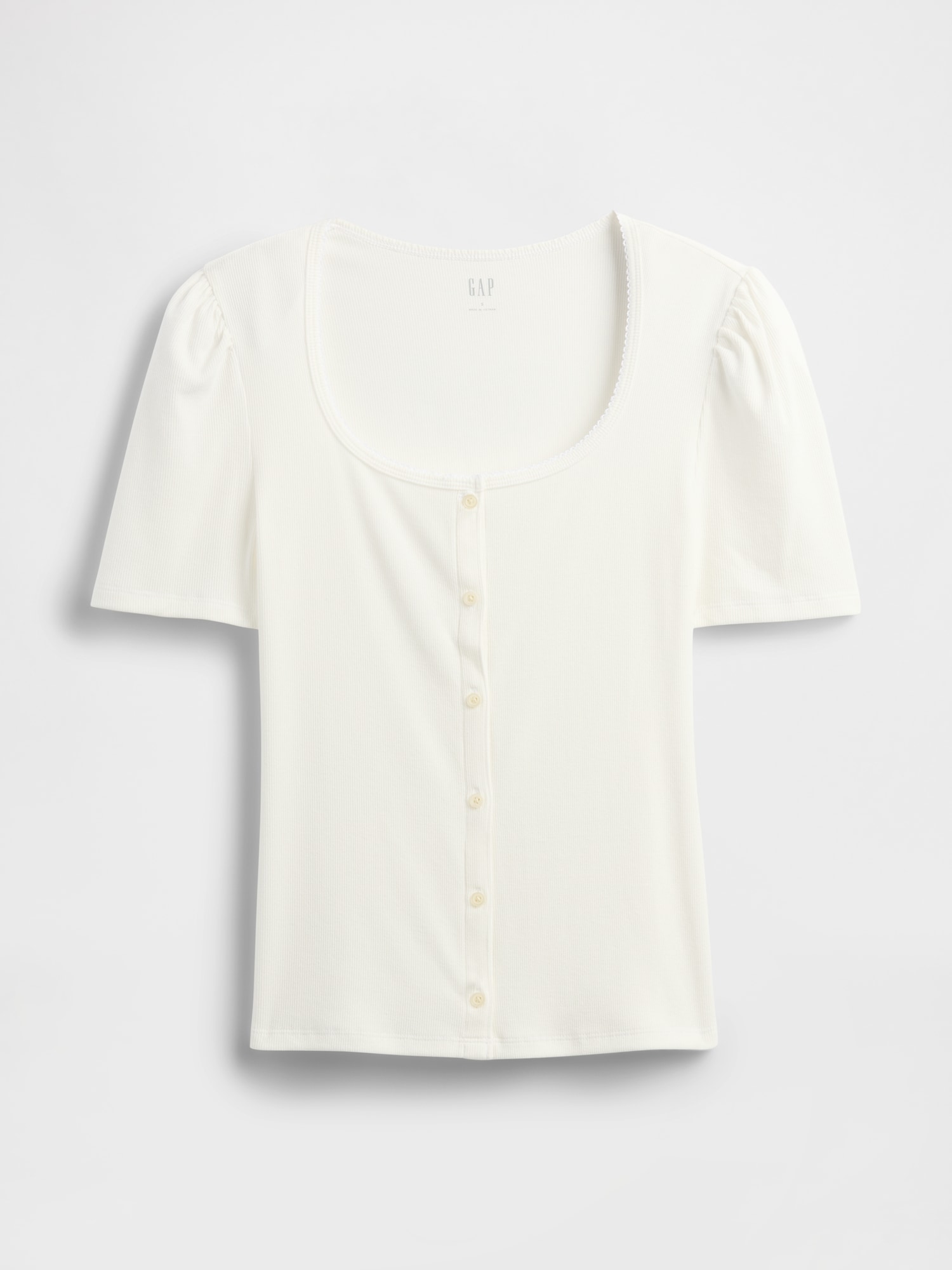 Gap Factory Ribbed Scoopneck Puff Sleeve Top In White