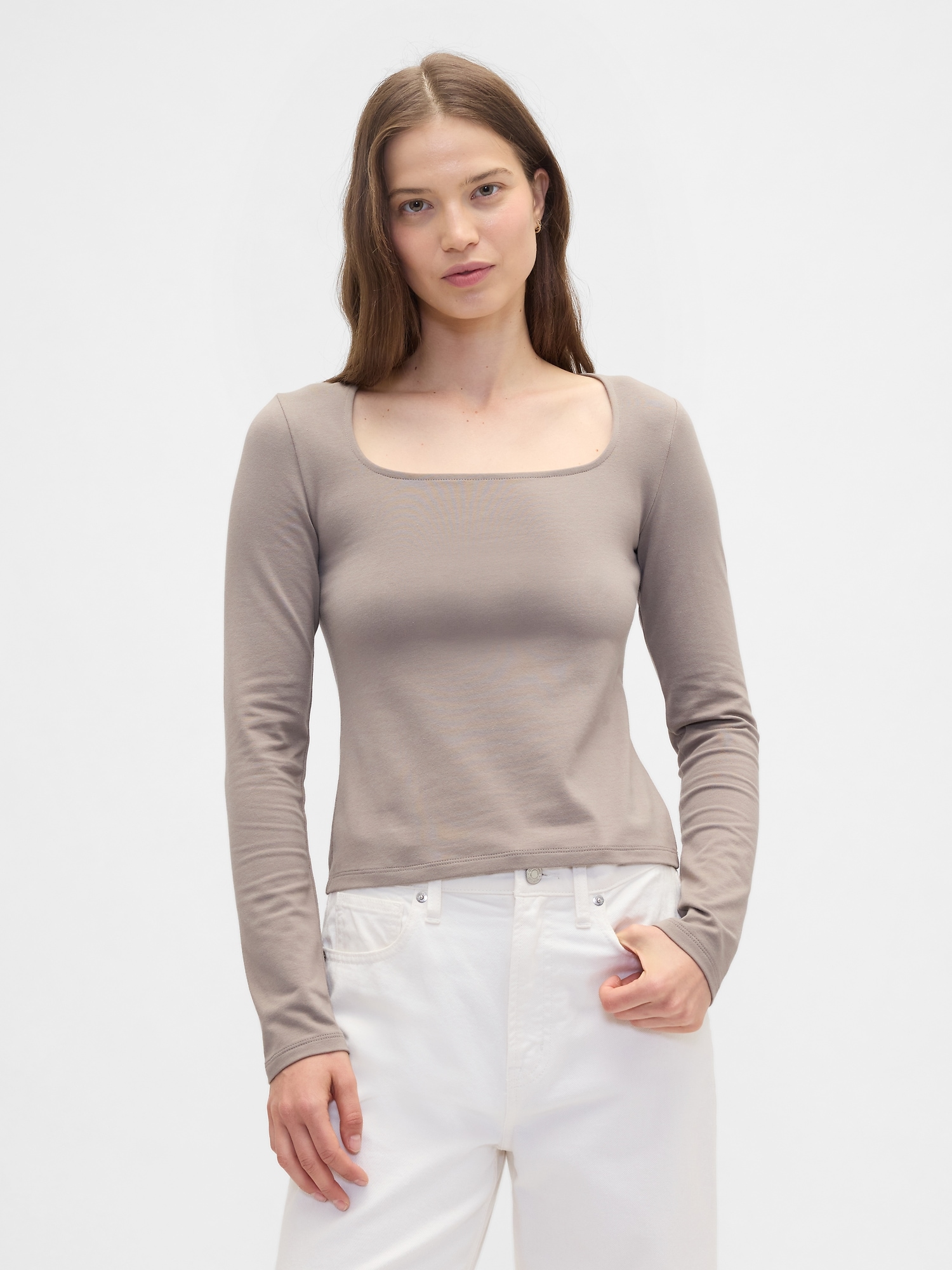 Stretch Jersey Scoopneck Top - Medium Cool Brown