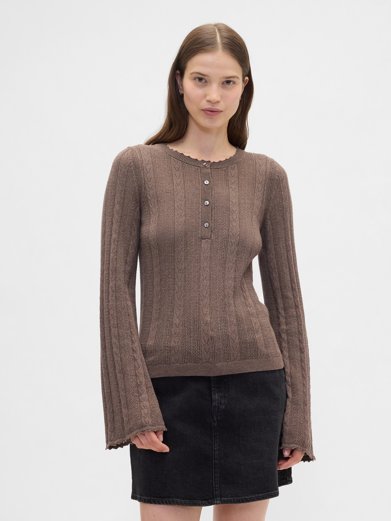 Pointelle Henley Top - Plymouth Rock