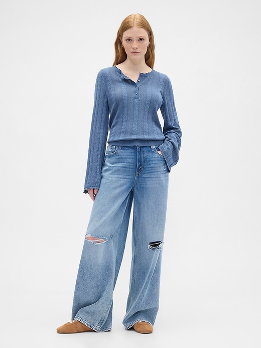 Image number 3 showing, Pointelle Henley Top