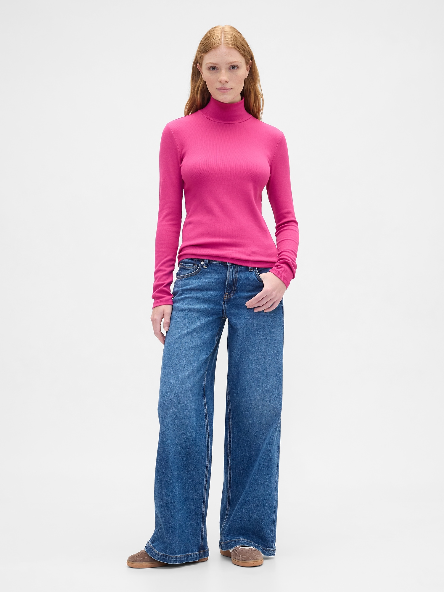 Gap Factory Ribbed Turtleneck T-shirt In Pink
