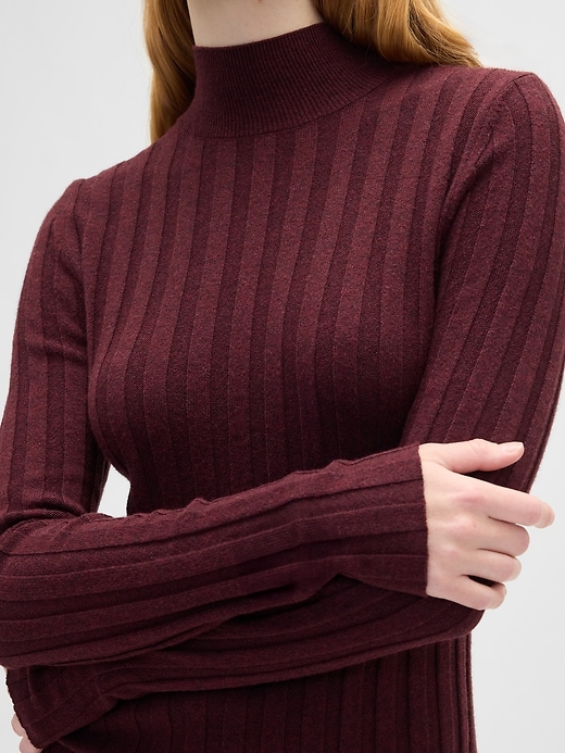 Image number 3 showing, CashSoft Ribbed Mockneck Midi Dress