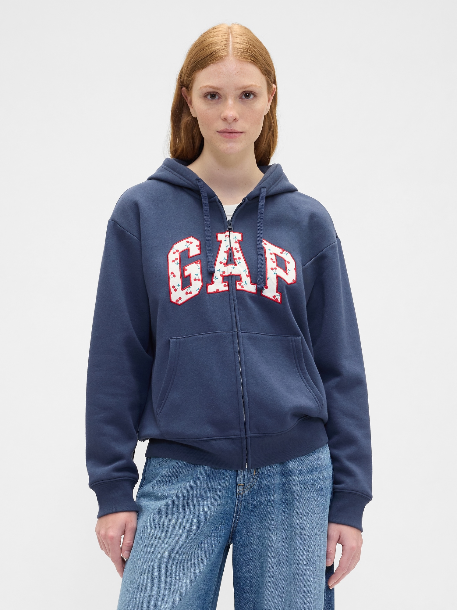 Relaxed Gap Logo Zip Hoodie - Navy Cherries