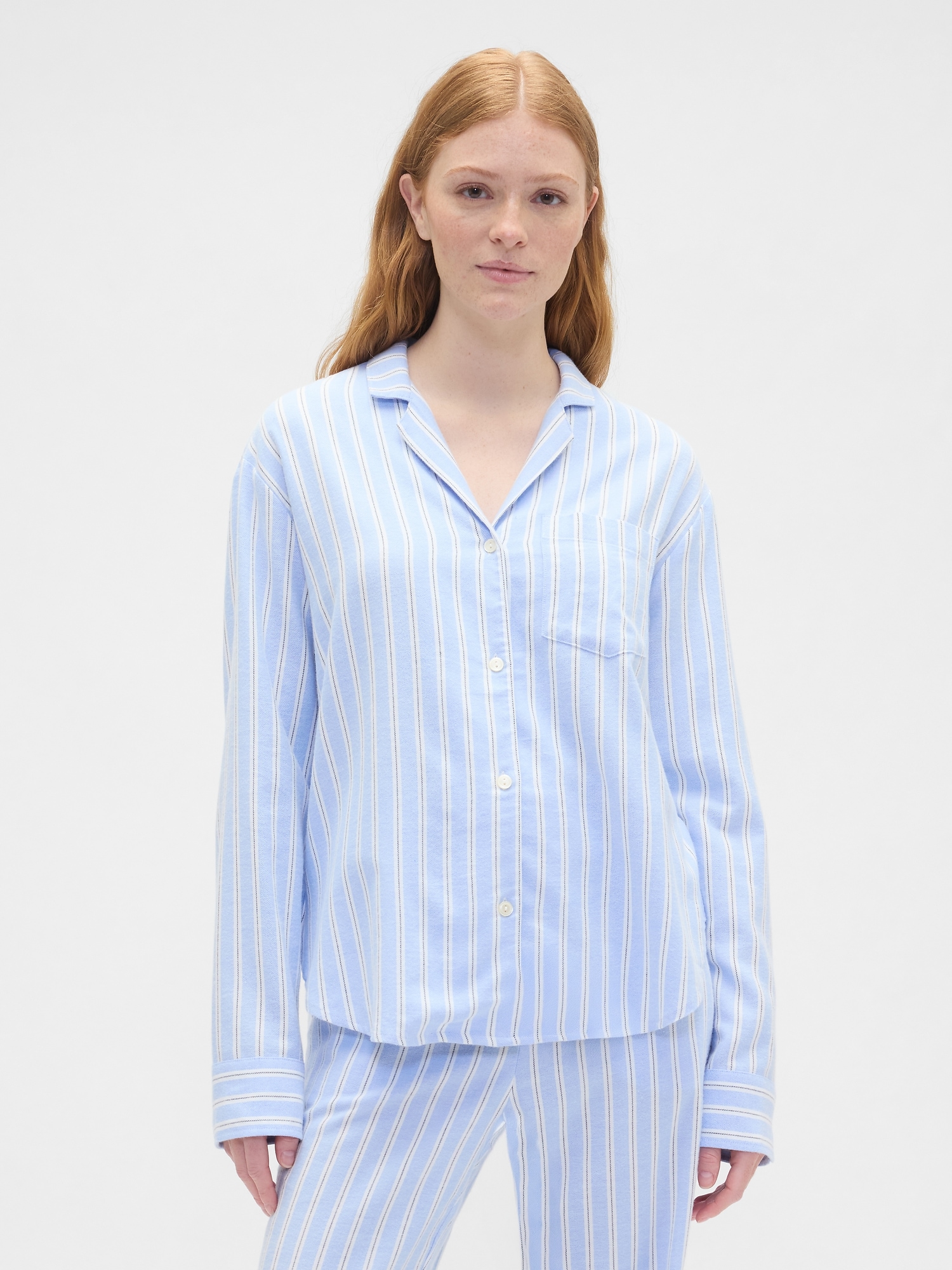 Relaxed Flannel Sleep Shirt - Blue White Stripe