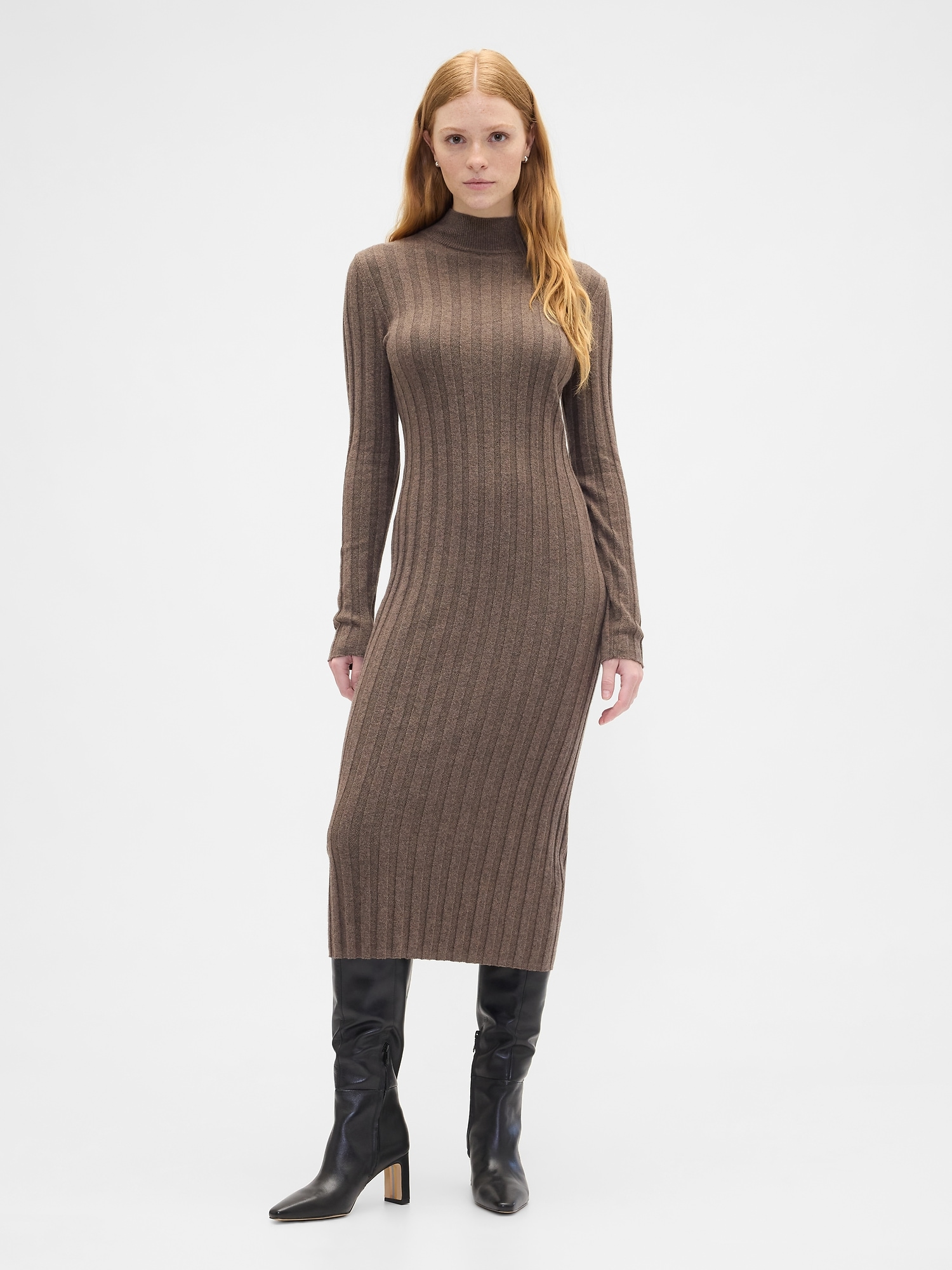 CashSoft Ribbed Mockneck Midi Dress - New Cashmere