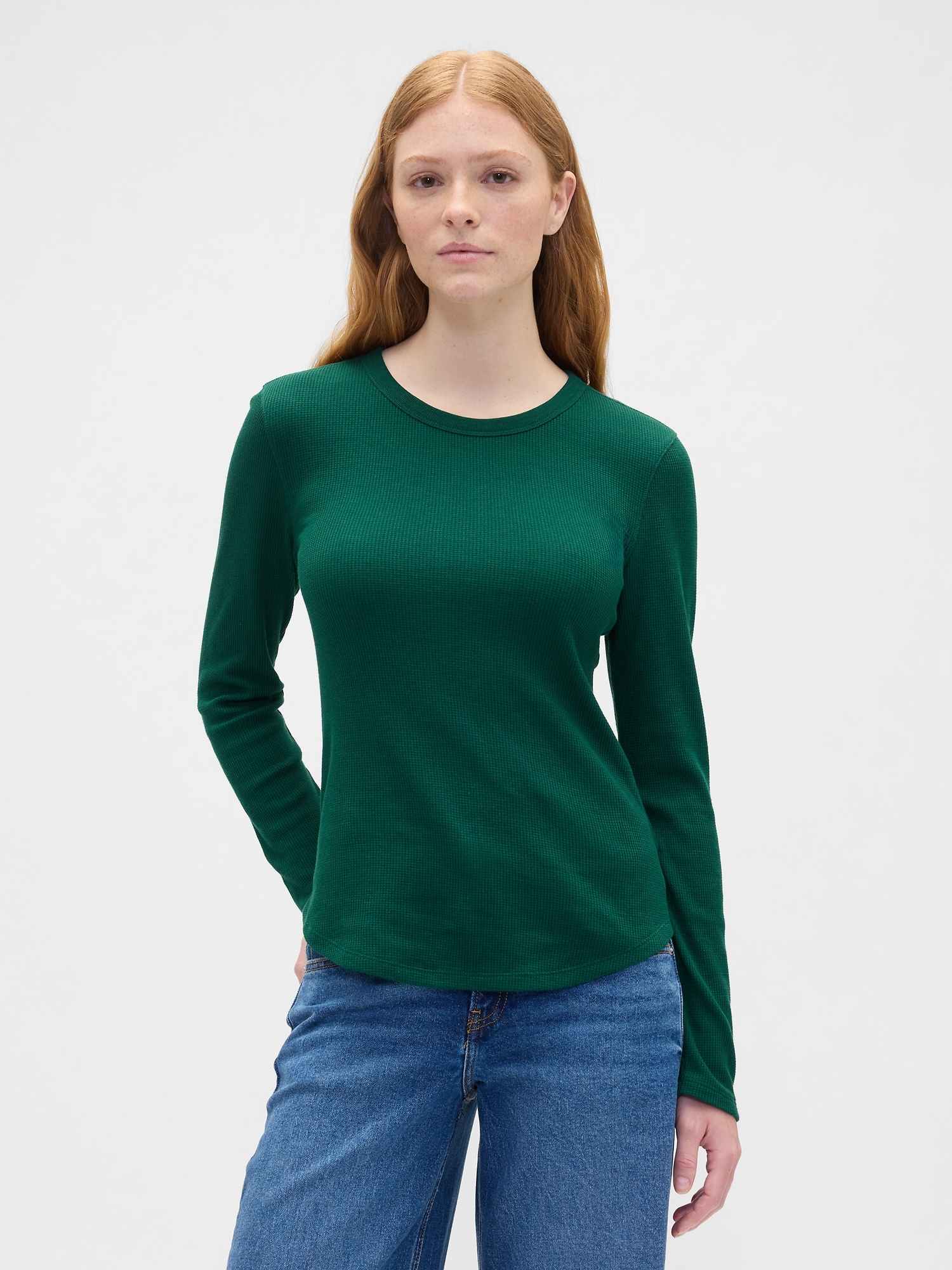 Waffle-Knit Crewneck T-Shirt - Evergreen Glamour Green