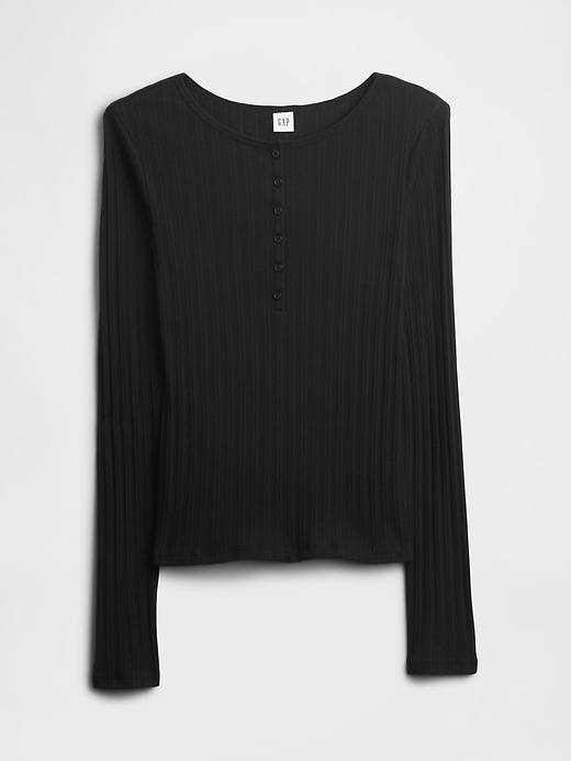 Image number 5 showing, Ribbed Pointelle Henley T-Shirt