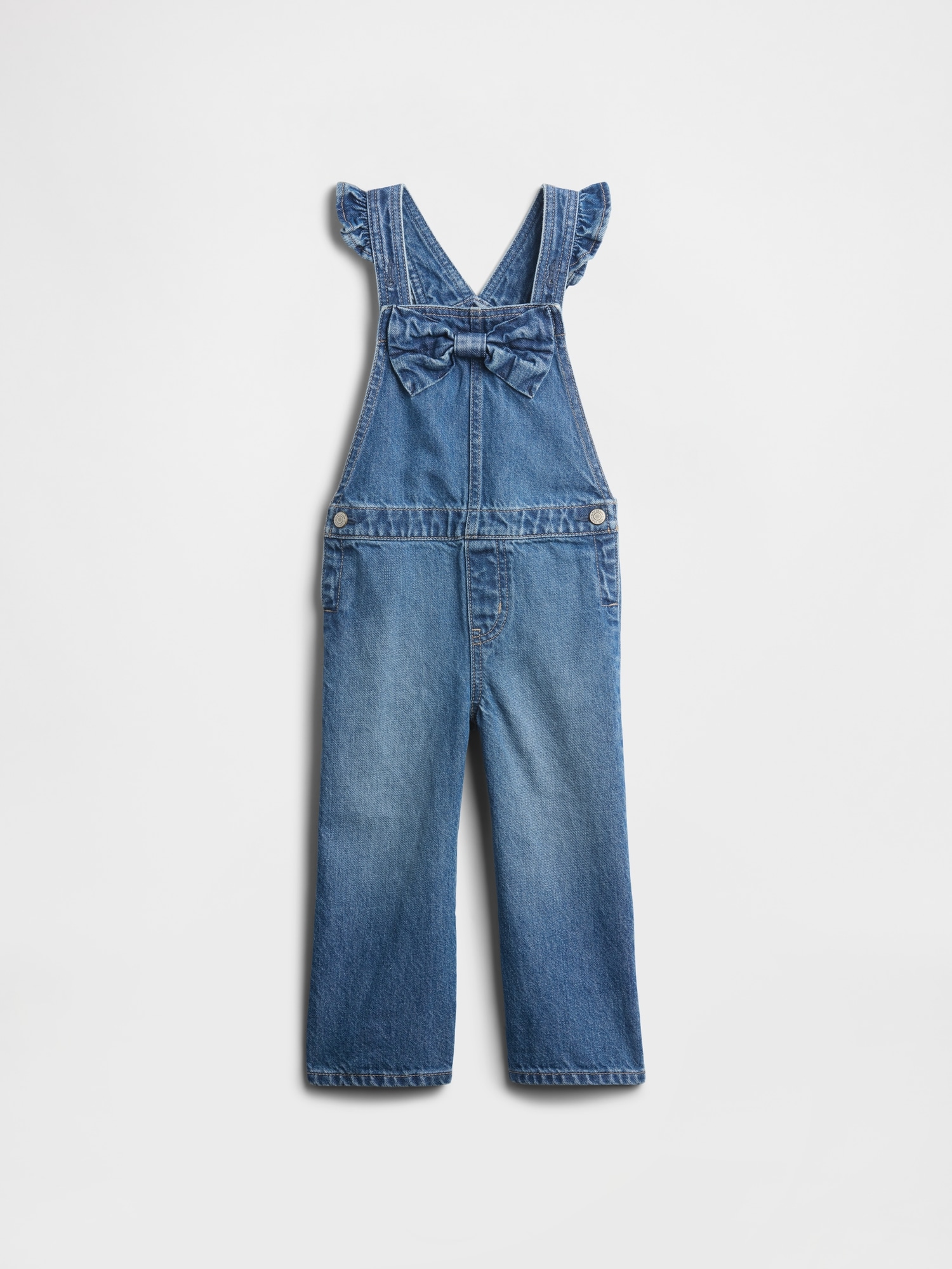 Toddler Denim Bow Overalls - Medium Wash