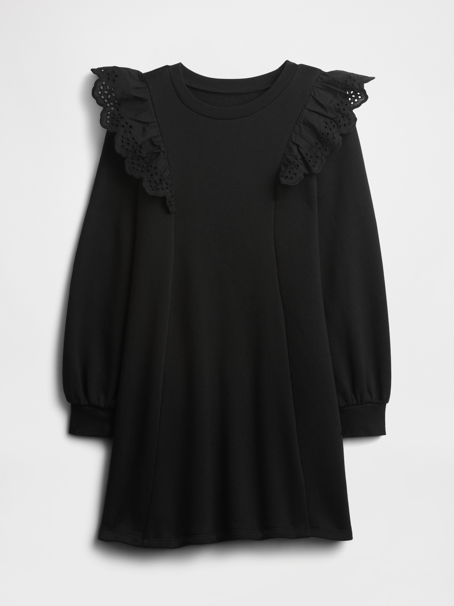 Kids Relaxed Eyelet Sweatshirt Dress - Black
