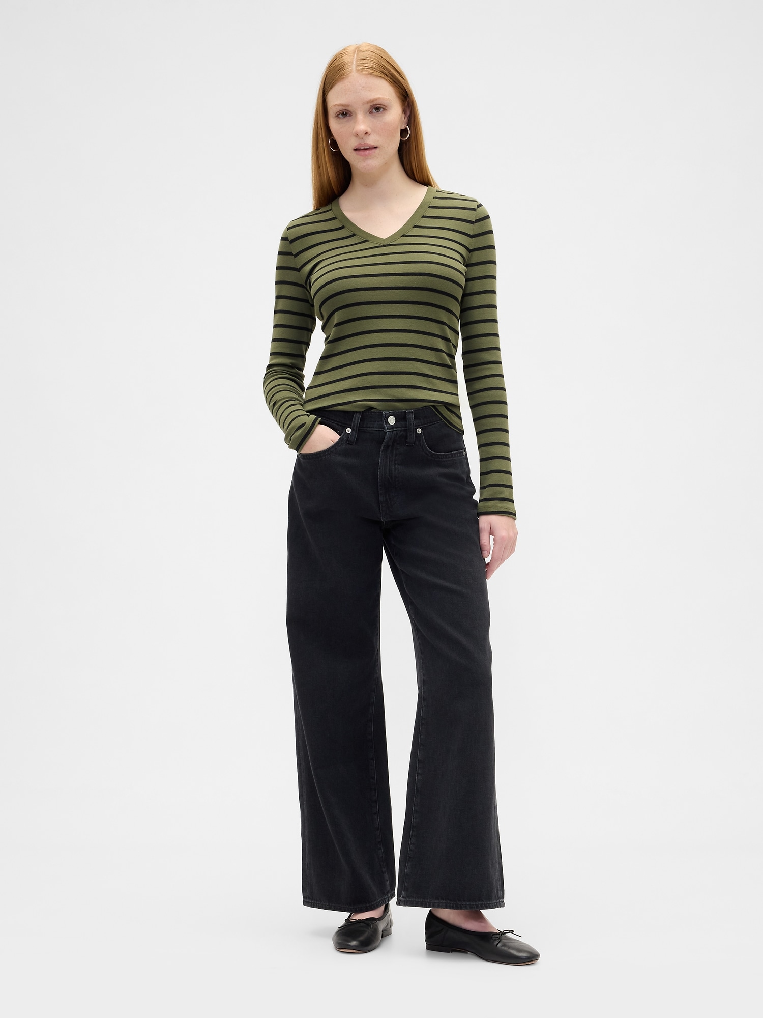 Gap Factory Stripe V-neck T-shirt In Multi