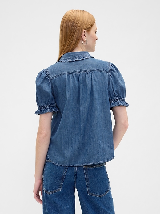 Image number 2 showing, Relaxed Denim Puff Sleeve Top